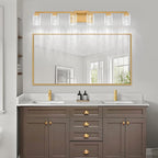 SineRise 6-Light Gold Vanity Light with 3 Color Modes (3000K/4000K/6000K), Eye Protection LED Bathroom Light Fixture, Dimmable Modern Wall Light Over Mirror with Clear Glass Shade