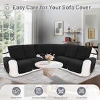 Reclining Sectional Couch Covers 100% Waterproof Velvet L Shape Recliner Couch Covers for Sofa Pets Washable Anti Slip Recliner Slipcovers with Pockets (5 Seat Sofa with 1 Console, Black)