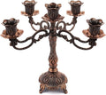 5-Candle Metal Candelabra 10.3 Inch Tall Candlestick Candle Holders for Home Decor Wedding Christmas Church Halloween Party, Red Bronze Tulip