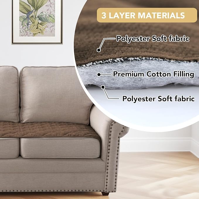 H.VERSAILTEX Couch Cover Chenille Pet Fuzzy Sofa Covers for 3 Cushion Couch Anti Slip Washable Sofa Slipcovers with Strap Soft Couch Protector Cover for Dogs Cats Kids(27.6" x 71", Coco Mocha)