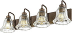 zeyu 4-Light Bathroom Vanity Lighting in Oil Rubbed Bronze Finish, Farmhouse Wall Mount Fixture Over Mirror with Clear Striped Glass, ZJX117B-4W ORB