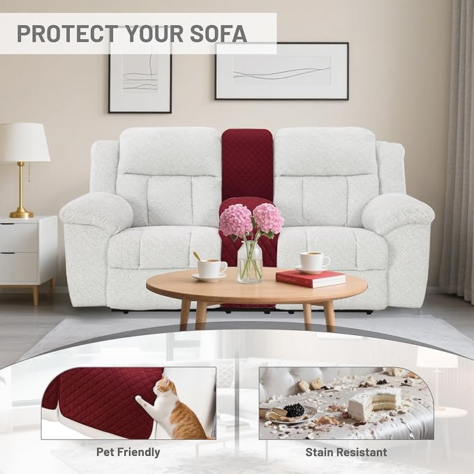 Reclining Sectional Couch Covers Velvet L Shape Recliner Sofa Middle Console Cover for Dogs Pets Washable Anti Slip 1 Additional Recliner Center Console Slipcovers (1 Console, Wine Red)