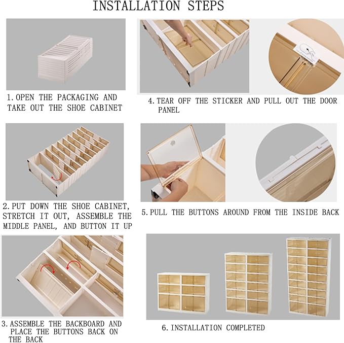 9Tier Foldable Shoe Rack Organizer for Closet,18Pairs Collapsible Plastic Shoe Shelf,Large Shoes Cabinet with Door,Clear Stackable Storage Box Easy Assembly,for Living Room(9Tier18Pairs Cream White)