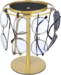 Unomor Sunglasses Storage Rack with Tray, Eyeglass Organizer Stand for Multiple Glasses, Gold Metal Sunglass Display Holder for Home Desktop Use