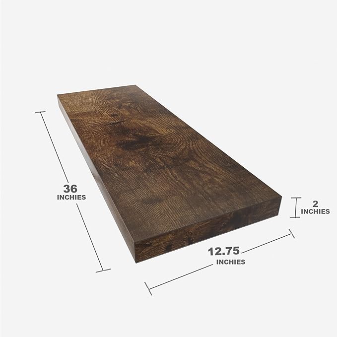 Floating Shelf, Set of 1 Wall Shelf, 36 in W x 12.75 in D x 2 in H Wooden Floating Wall Shelf with Invisible Brackets for Living Room/Bedroom/Bathroom/Kitchen Storage and Decor, Rustic Brown