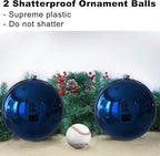 Navy Blue 8.0" Christmas Balls Ornaments - Extra Large Christmas Tree Decoration Shatterproof Hanging Shiny Balls for Birthday Holiday Wedding Decorations Set of 2pcs