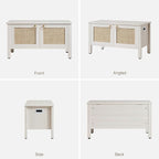 SICOTAS Rattan Shoe Rack Bench with Lift Top Storage: White Farmhouse Boho Shoe Cabinet Entryway Bench with Safety Hinges, Wooden Storage Chest for Bedroom, Entryway, Hallway, Living Room