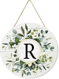 Smile Monogram Letter R Wreaths Wooden Welcome Sign, Family Last Name Initial Front Door Wall Decoration, Floral Spring Summer Porch Rustic Home Kitchen Decor