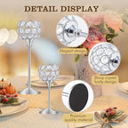 Crystal Metal Tealight Candlestick, Bling Bowl Candelabras, Tall Crystal Candle Holders Elegant Candle Centerpiece for Dining Table Wedding Home Mantel Decor(Silver, 4Sets(12 Pcs))