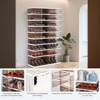 9 Tier 18 Pairs Foldable Shoe Rack with Wheels, Portable Plastic Shoe Storage Cabinet with Clear Magnetic Doors Space Saving No Assembly for Entryway, Living Room, Closet