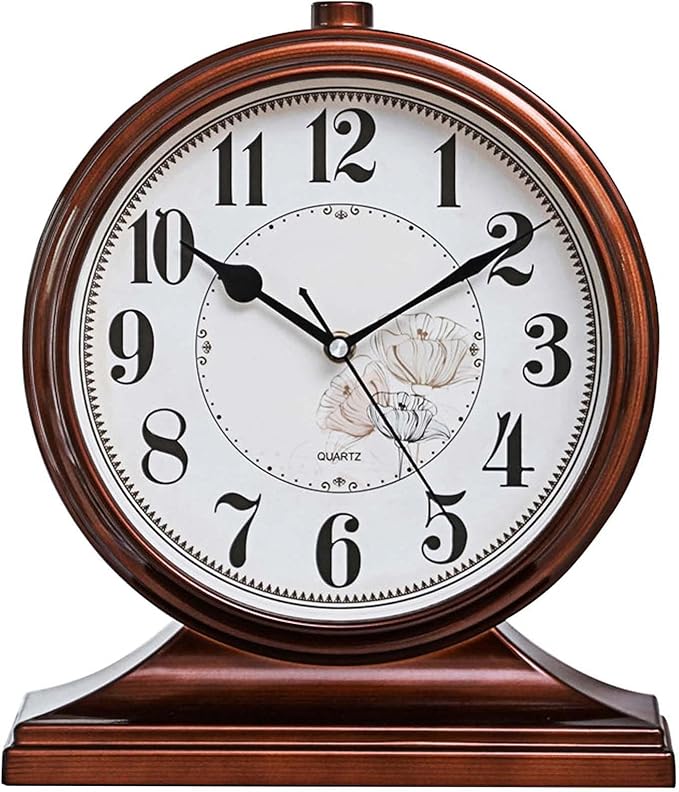 rnuie Desk Clock for Table Decor, Retro Mantel Clock Battery Operated for Fireplace Mantel, Living Room, Bedroom, Office, Desktop Decoration(Brown)