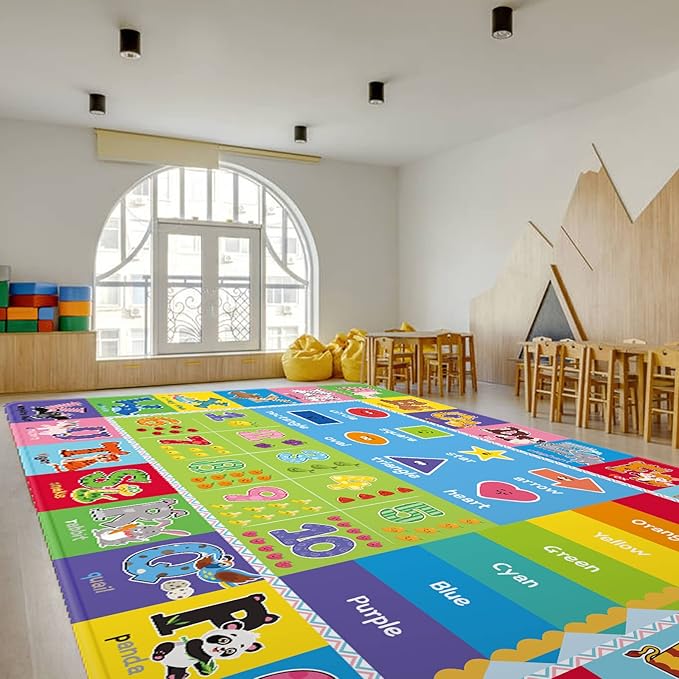 ABC Kids Rug, Kids Carpet for Playroom, Classroom Carpet with Anti-Slip Back, Educational Preschool Rugs with ABC, Numbers, Animals Colors, Shapes, Extra Large Thick (Style 5, 9'8" x 6'5")