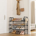 3 Tier Shoe Rack for Closet, Shoe Organizer with 5 Hooks, Long Shoe Shelf Storage for Sneaker and Boot Stackable Free Standing Shoe Rack for Entryway, Garage, Small Spaces, Dorm