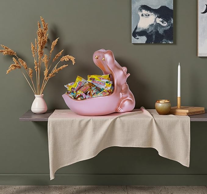 Hippo Statue, Hippo Resin Furniture Ornament Sculpture, Suitable for Home Decor, Desktop Hippo Candy Bowl, Entryway Table Storage Vessel, Storage Box (Pink)