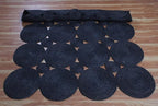 Scalloped Jute Rug, Hand Woven Runner Area Rug, 4x20 Ft Black Braided Natural Sisal Kilim Rugs for Living Room, Kitchen, Entryway, Farmhouse