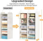 5 Shelves Hanging Closet Organizer - Foldable Dual-Row Hanging Clothes Storage with 3 Hooks, Space-Saving Closet Organizer and Storage for Sweater and Hats, Ideal for Dorms and Bedroom,White