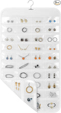 Hanging Jewelry Organizer for Closet with Swiveling Hanger, 17 x 30 In, 80 Clear Pockets Jewelry Organizer Hanging for Jewelries, Earrings, Accessories (Beige) (3, White)