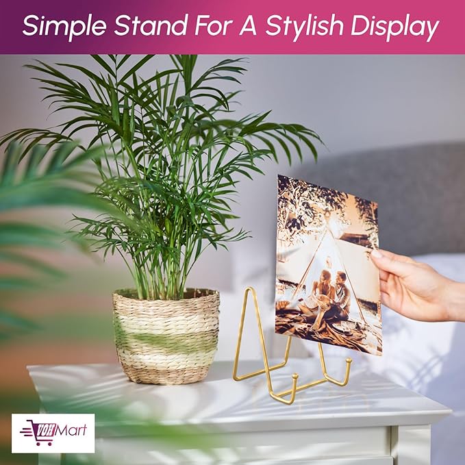 Plate Stands for Display-2 Pack 4 Inch Gold Metal- Book Holder & Book Stand for Table, Racks-Trendy & Sturdy Display Stand for Decorative Art Plate, Tablets-Picture Stand for Party Decor
