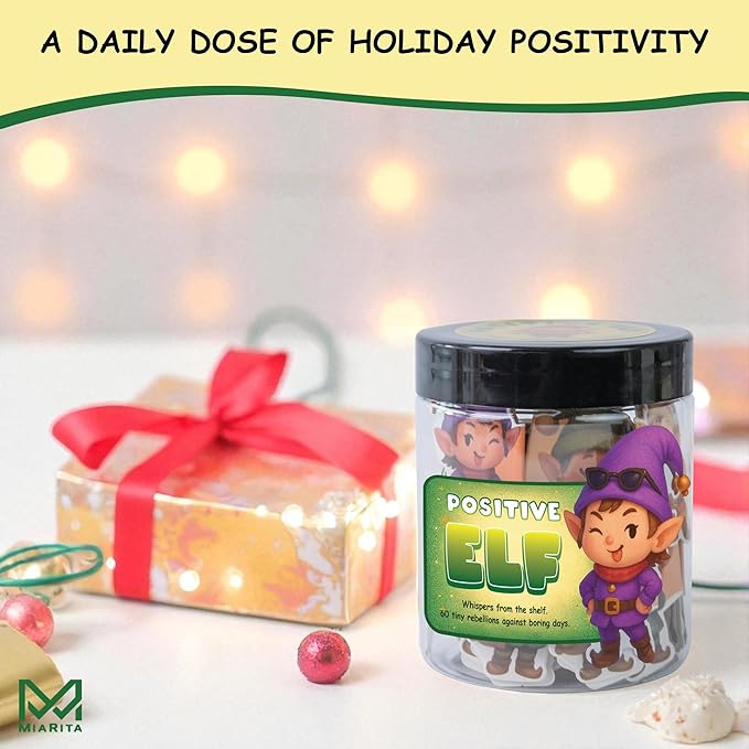 Positive Elf Jar – 60 Funny Emotional Support Jar, Christmas Gifts for Kids, Tweens, Teens, Women, Coworkers, Teachers, Sisters, Friends – Christmas Stocking Stuffer for Teens, Tweens, Kids