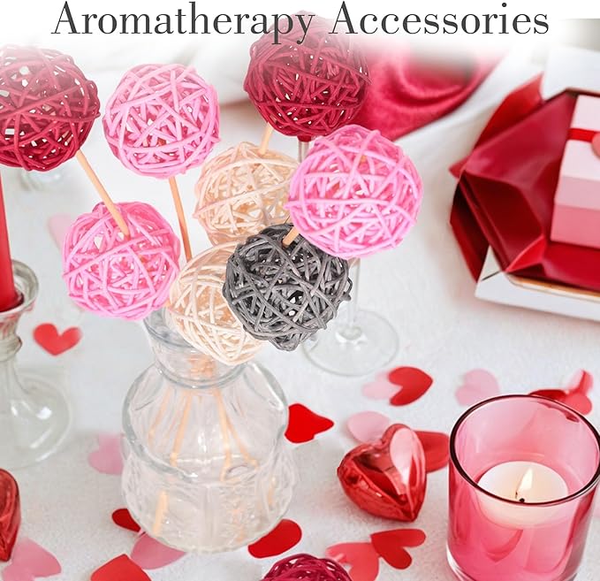 DomeStar Valentines Day Tiered Tray Heart Bowl Fillers Decor, 24PCS Pink Rattan Balls Decorative Balls for Bowl Centerpiece, 2 Inches Home Indoor Table Decor