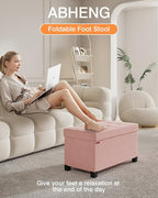 Foldable Storage Ottoman Bench, Velvet Footrest and Seat Cube with Feet, Storage Chest, for Living Room, Bedroom and Office, 15 x 30 x 15.7 Inches, Jelly Pink, ASND23P