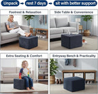 Tiita Stuffed Pouf Ottoman, Square Foot Stool Fluffy Floor Poufs Chair for Living Room Bedroom, Filled Boho Foot Rest for Couch, Blue-Grey