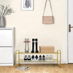KEETDY 2-Tier Long Shoe Rack for Closet Metal Shoe Organizer for Entryway, Wide Stackable Shoe Storage Shelf with Sturdy Wire Grid for Closet Floor, Bedroom, Gold