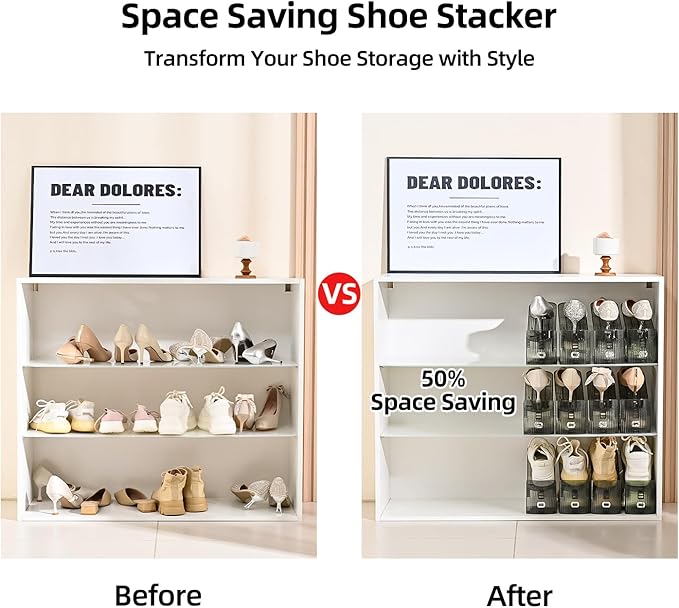 Shoe Slots Organizer，20 Pack Shoe Stackers for a Pair of Shoes,Adjustable Shoe Rack with Three Levels，Grey