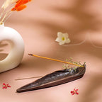 Raajsee Incense Holder Set with Nag Champa Incense Sticks 15gm,Curve Leaf Incense Stick Burner, Brass Incense Burner,Modern Stick Incense Holder for Yoga, Meditation,Home Décor Size 10x3 inches Copper