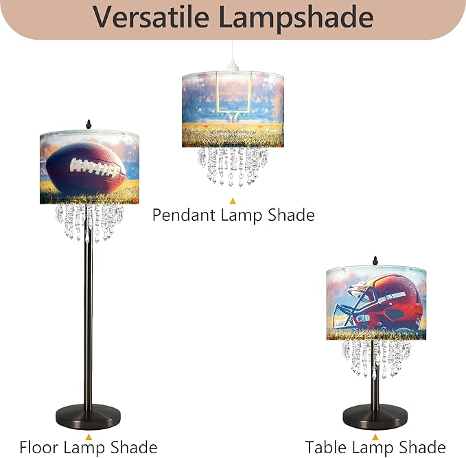 American Football & Helmet Lamp Shade with Acrylic Bead Droplets, Sport Theme Fabric Light Shade for Pendant Table & Floor Lamp, Kid Boy Teen Room Party Decor, 11.8in