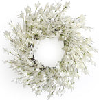 Spring Wreath for Front Door, 24 Inch White Cream Forsythia Spring Wreath Blossom Cluster Flower Farmhouse on Grapevine for Festival Celebration Front Door Wall Window Hanging Décor