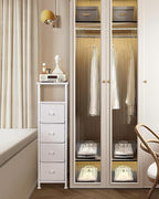 Narrow Dresser for Bedroom, Fabric Tall Dresser & Chests of Drawers with 4 Drawers, Vertical Organizer Storage Tower Unit for Bedroom, Hallway, Entryway White