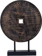 Unique Round Coin Sculpture Decorative Objects for Shelf Home Decor Accents, Modern Abstract Tabletop Decor Items for Living Room Fireplace Mantel, Above Cabinet (Black)