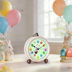 Maxspace 5.2in Cute Easter Egg Metal Table Clock, Quartz Movement Non-Ticking Small Alarm Clock with Battery Operated, HD Glass Bunny Desk Clock for Bedroom Living Room (Easter)