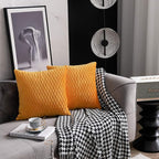 Fall Golden Yellow Couch Pillow Covers: 2 Pack 20x20 Inch Original Striped Velvet Square Throw Pillow Cases for Farmhouse Home Decor