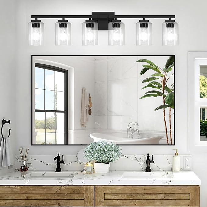 BesLowe 37" 6-Light Bathroom Light Fixture, Modern Black Vanity Light, Bathroom Lighting Fixtures Over Mirror, Matte Black Bathroom Wall Lamp, Wall Lights for Living Room Bedroom Hallway