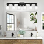BesLowe 37" 6-Light Bathroom Light Fixture, Modern Black Vanity Light, Bathroom Lighting Fixtures Over Mirror, Matte Black Bathroom Wall Lamp, Wall Lights for Living Room Bedroom Hallway