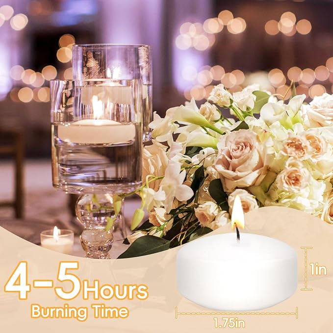 36 Pack White Floating Candles 1.75inch Unscented Floating Candle for Centerpieces 4-5 Hours Burning 1.75” Floating Candle Bulk for Wedding Party