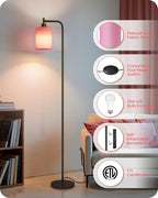 Dimmable Floor Lamp for Living Room with Remote and Foot Switch, Modern Standing, Corner Lamp,10W Bulb 3 Color Temperatures, for Bedroom, Office, Corner, ETL Listed, Black and Pink P19LD05