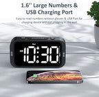 Digital Dual Alarm Clock for Bedroom, Easy to Set, 0-100% Dimmer, USB Charger, 5 Sounds Adjustable Volume, Weekday/Weekend Mode, Snooze, 12/24Hr, Battery Backup, Compact Clock for Bedside