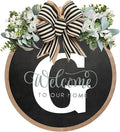 Circular Surname Front Door Welcome Sign - 26 Letter House Wreath, Front Porch Decorations, Year-Round Home Decor (G)