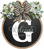 Circular Surname Front Door Welcome Sign - 26 Letter House Wreath, Front Porch Decorations, Year-Round Home Decor (G)