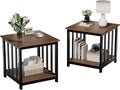 Treocho End Tables Living Room Set of 2, 24 Inch Square Side Table with 2-Tier Storage Shelf, Modern Nightstand for Living Room, Bedroom, Office, Walnut