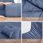 Sasttie King Size Comforter Set, 7-Piece Bed in a Bag, Pintuck Bedding Set for All Season, Includes Comforter, Flat Sheet, Fitted Sheet, Pillowcases and Pillowshams, Slate Blue