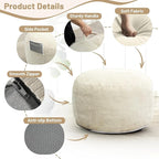 Round Stuffed Pouf Ottoman,Corduroy Foot Rest with Rebound Foam Filled, Furry and Fluffy Foot Stool Ottoman,26"*18" Floor Poufs for Living Room (Beige, 26" D x 26" W x 18" H)