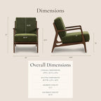 Poly & BARK Verity Fabric Accent Chair – Fabric Armchair with Walnut Wood Frame – Fashion-Forward Lounge Seating for Living Room – Upholstered in Distressed Green Velvet for Modern Style