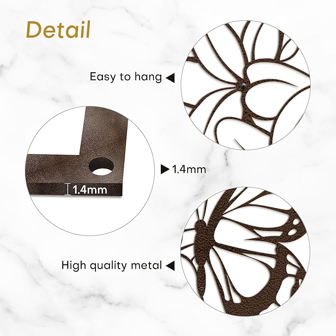 SIGNLEADER Metal Wall Art Decor Butterfly and Flowers Minimalist Modern Abstract Wall Sculpture Hangings Home Decoration for Living Room, Bedroom, Bathroom, Kitchen, Outdoor - 18" Bronze