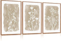CHDITB Neutral Botanical Wall Art Set of 3, 24"x36" Large Framed Boho Farmhouse Wall Decor, Modern Minimalist Floral Wall Painting, Rustic Wildflower Canvas Art Prints for Living Room, Bedroom