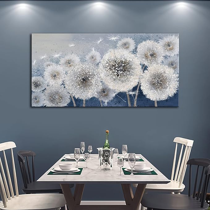 Pogusmavi Blue Dandelion Large Canvas Wall Art - 29x58IN for Living Room & Bedroom