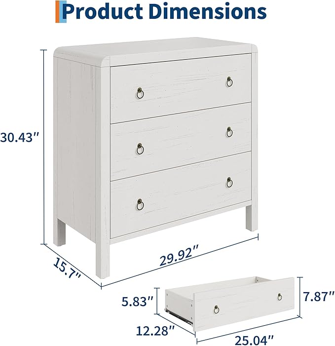 GarveeHome 3 Drawer Dresser for Bedroom, Chest of Drawers, Closet Dresser Storage Cabinet Organizer for Bedroom, Living Room, Hallway & Office
